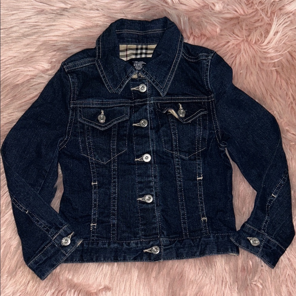 Burberry Navy Blue Kids Denim Jacket with Classic Check Lining